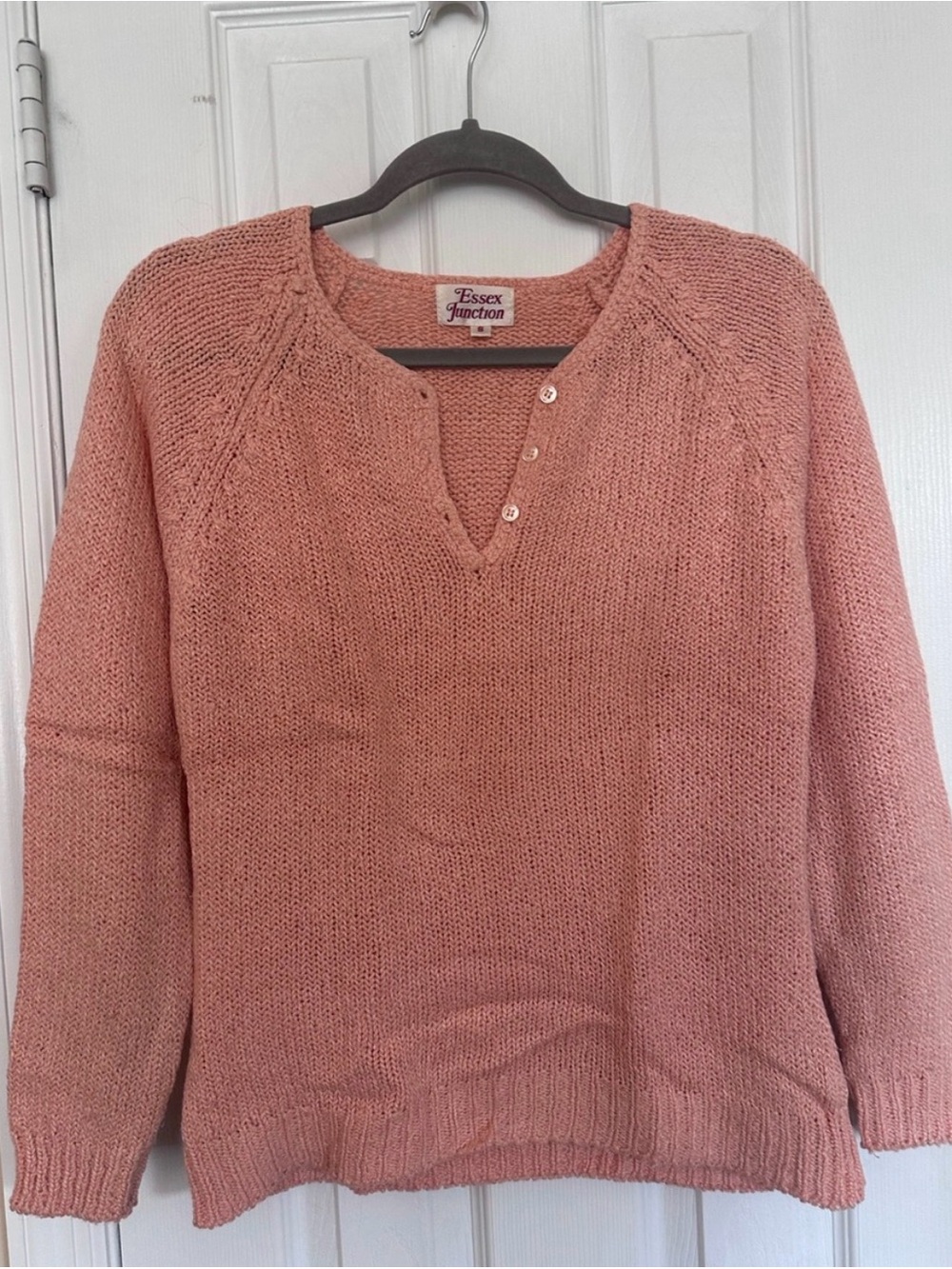 Vintage Essex Junction Pink Henley Knit Pullover Sweater